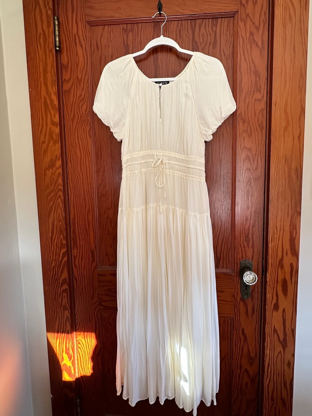 J CREW Cream Short-Sleeve Smocked Waist Maxi Dress size small